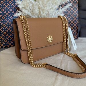 NWT, tory burch Brown emerson Leather Chain Shoulder Bag